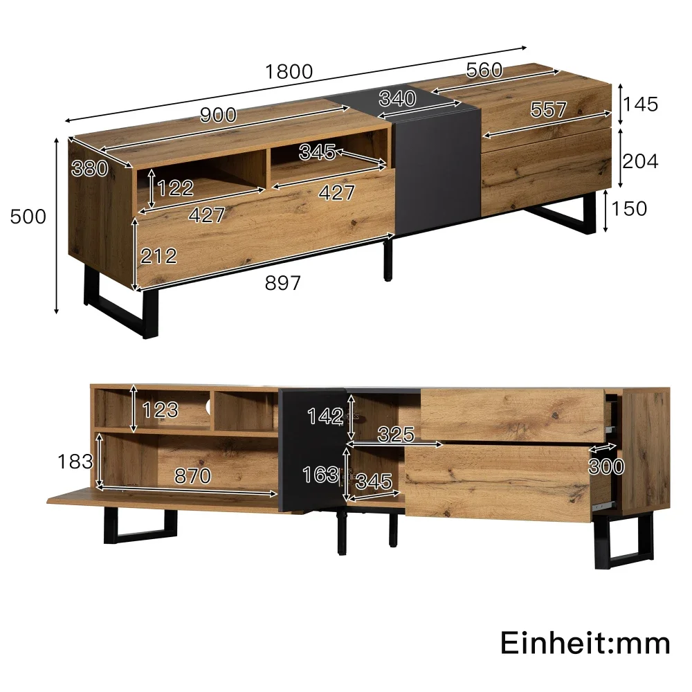 Moderner TV-Ständer aus schwarzem Holz – geräumiger Stauraum und robuste Konstruktion | Ideal für Wohnzimmer, langlebige Wohnmöbel – Detail 32