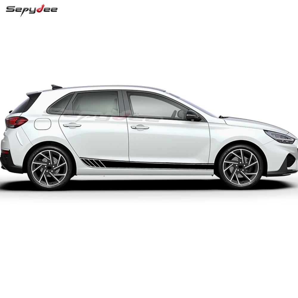 2Pcs Racing Sport Car Door Side Skirt Sticker For Hyundai i30 i30n Body  Long Stripes Vinyl Decals Auto Tuning Accessories