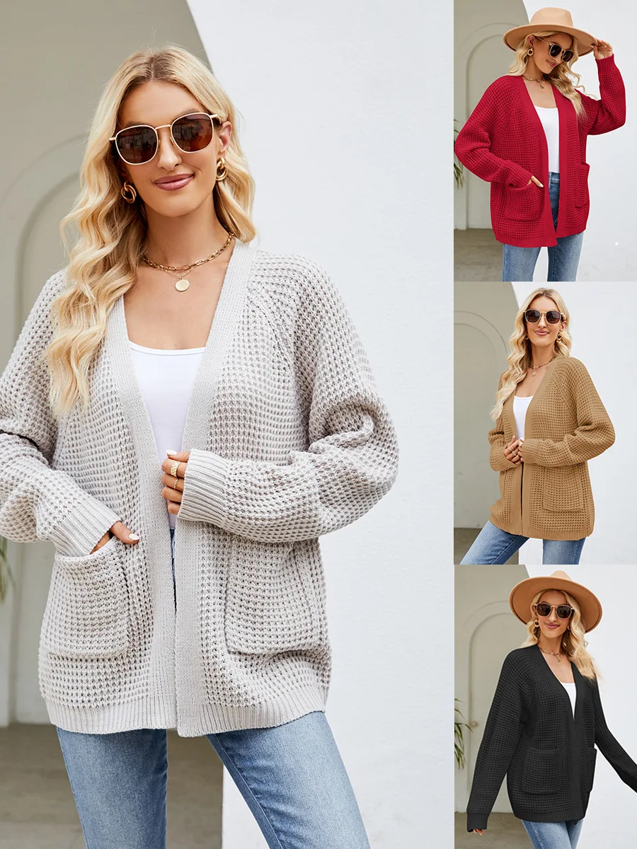 

Women's Fashion Geometric Printing Loose Medium Length Sweater Coat