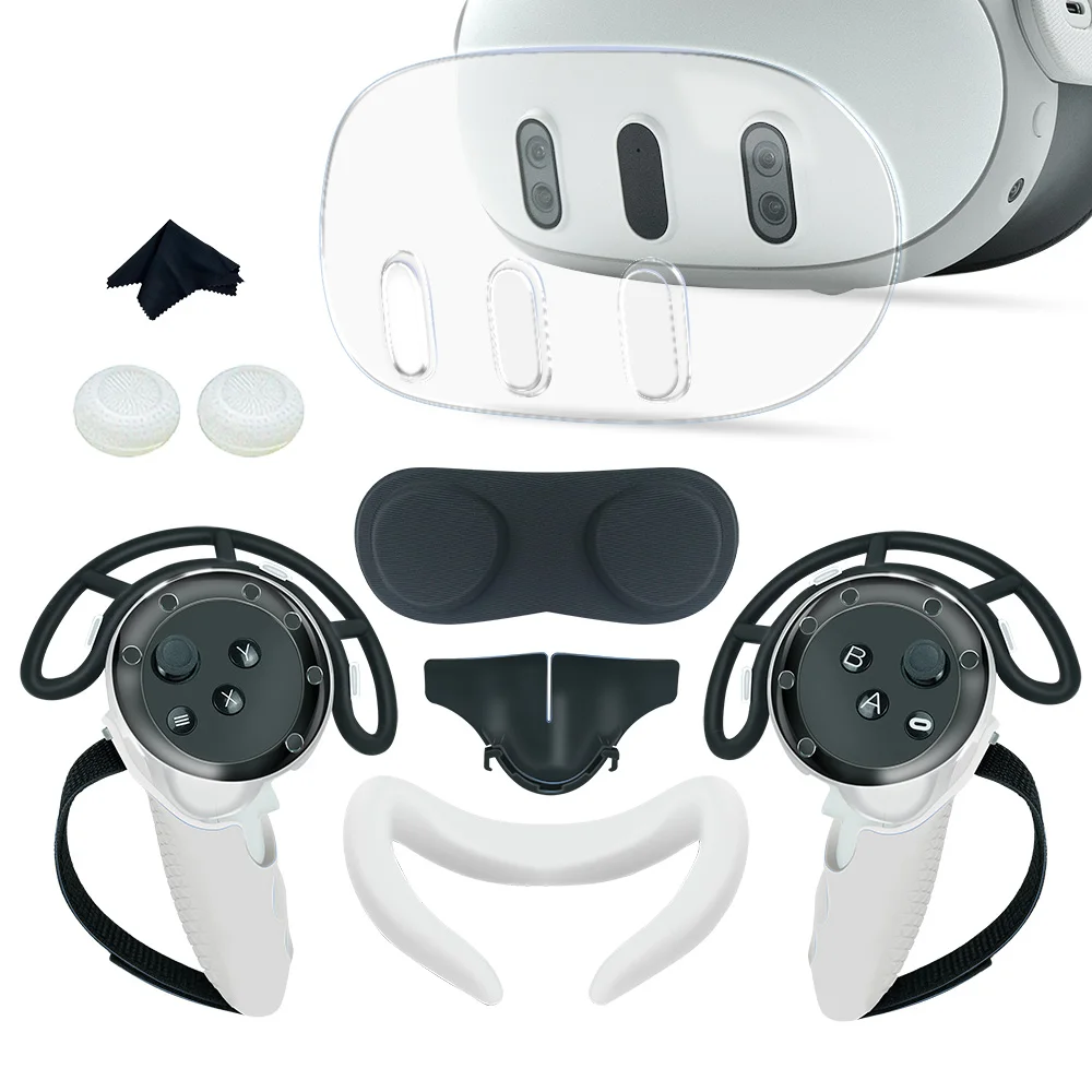 메타 퀘스트 3 용 투명 케이스 실리콘 페이스 커버, 블랙아웃 코 패드 컨트롤러 단추 캡, VR 액세서리
