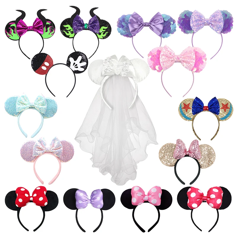 Disney Mouse Ears Headband Mickey Minnie Bow Hairband Festival Party Halloween Girls Accessories Kids DIY Cute Hair Accessories