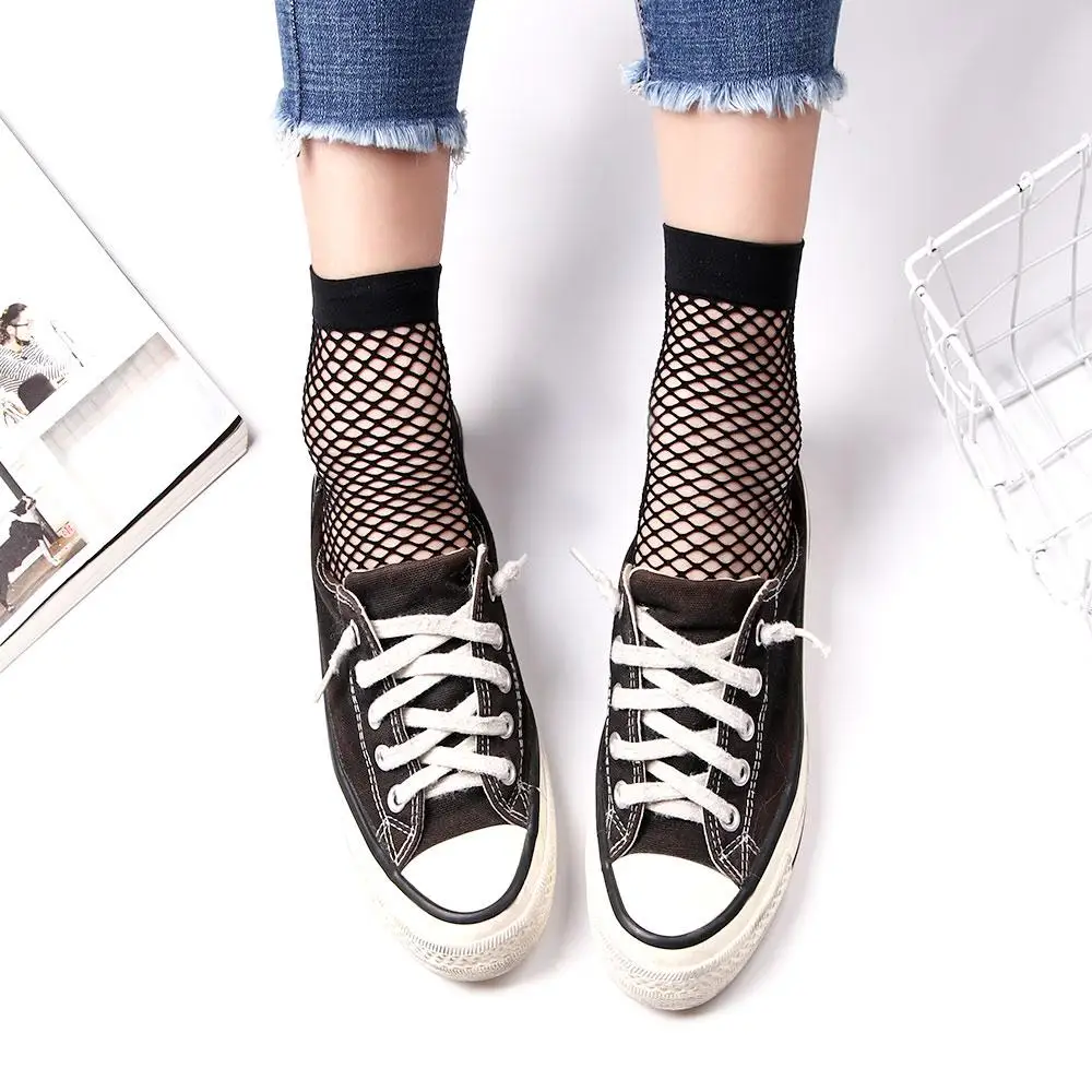 5 Pairs Weiß Hohl Sexy Fisch Net Socken Dame Mädchen Kurze Knöchel Hohe Mesh Spitze Soild frauen Mode Nylon material Großhandel – Detail 1