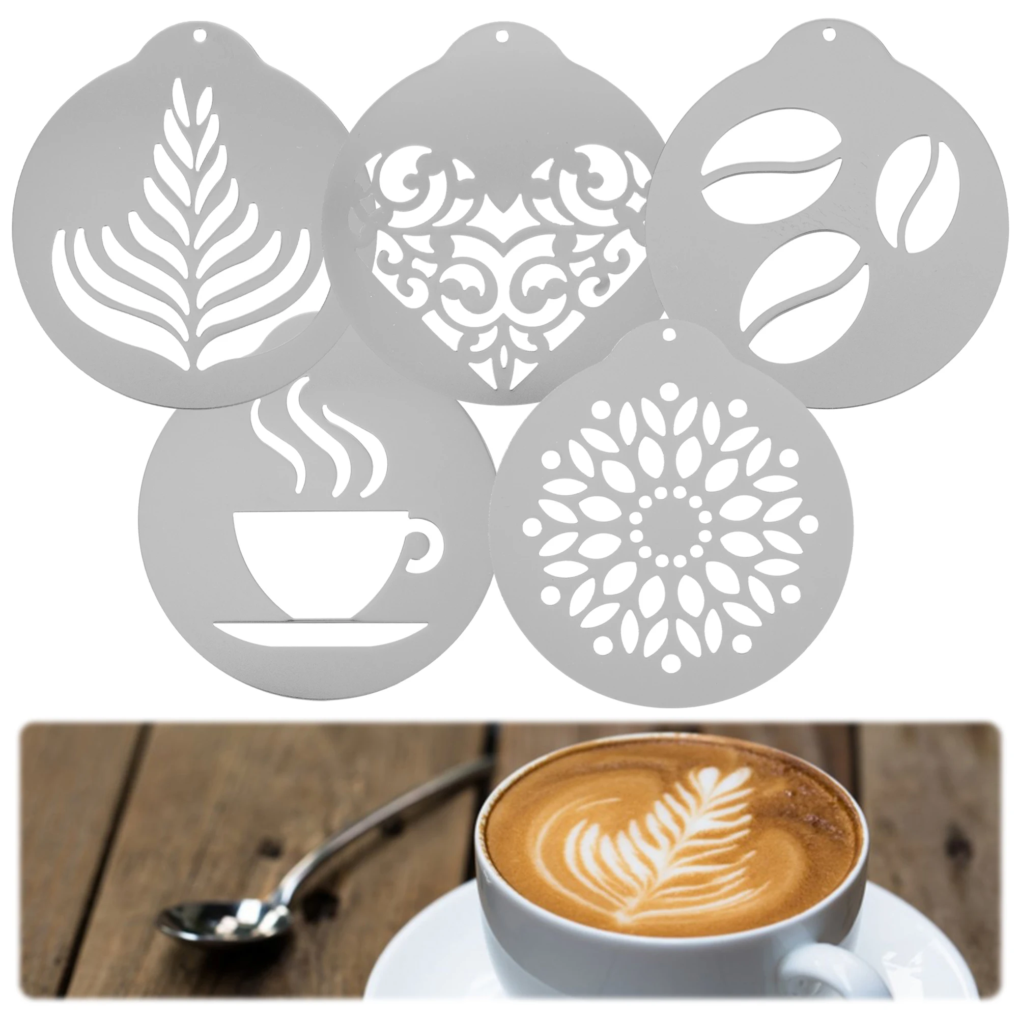 5piece Stylish Stainless Steel Coffee Stencils Easy And Convenient Coffee Art Coffee Drawing Mold images - 6