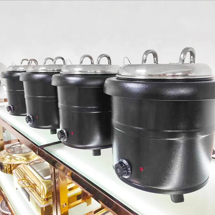 Commercial Stainless 13L Soup Insulated Warmer Pot Container Black Straight Electric Heating Pot