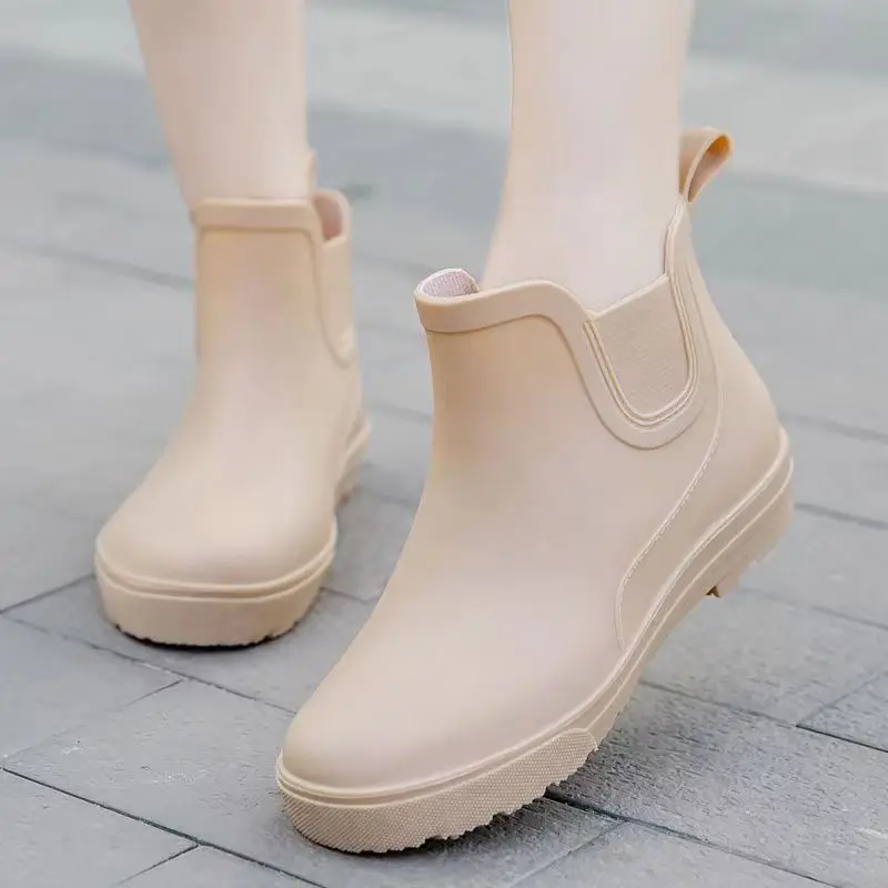 Women's Autumn Winter Rain Shoes Thick Bottom Non Slip Were Resistant High Top Cover Foot Plush Insulated Rain Shoe Working Shoe