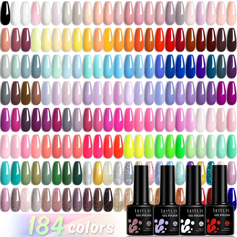 Gel Nail Polish 184 Colors 7ML Soak Off LED UV Nail Art Gel Varnish Manicure Base Matte Top Coat Purple Glitter Sequins
