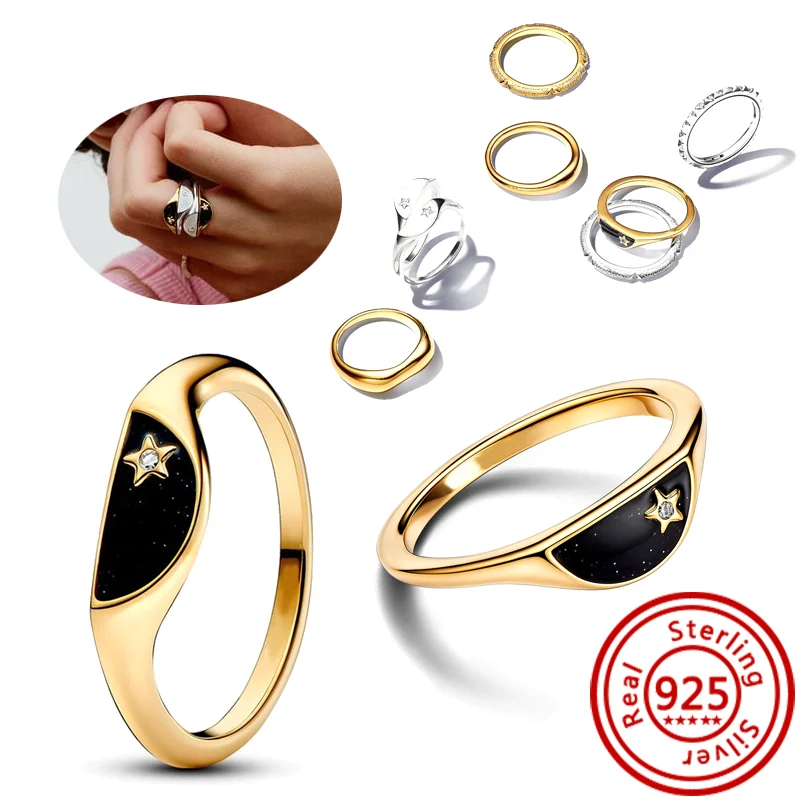 925 Sterling Silver Stacking Rings with Pearls Hearts Stars Moon Sun for Women