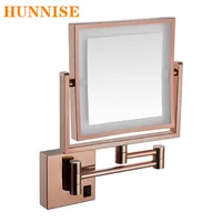 Rose Gold Bathroom Mirrors of 8 Inch 3X Magnifying LED Makeup Mirror Dual Arm Extend Square LED Light Bathroom Makeup Mirrors 1