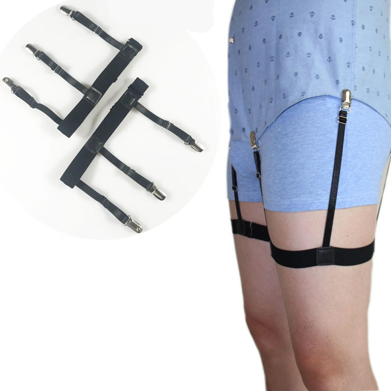 

1 Pair Men Shirt Stays Belt With Non-slip Locking Clips Keep Shirt Tucked Leg Thigh Suspender Garters Adjustable Locking Strap