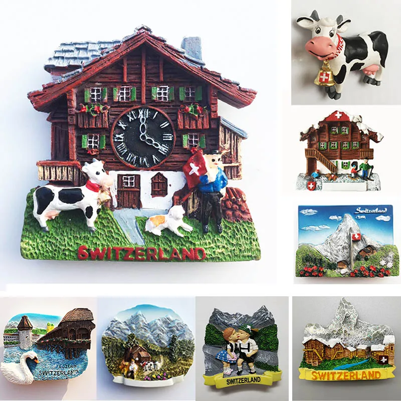 Switzerland Fridge Souvenir Swiss Lucerne Jungfrau Chapel Bridge Cuckoo Clock Tourism