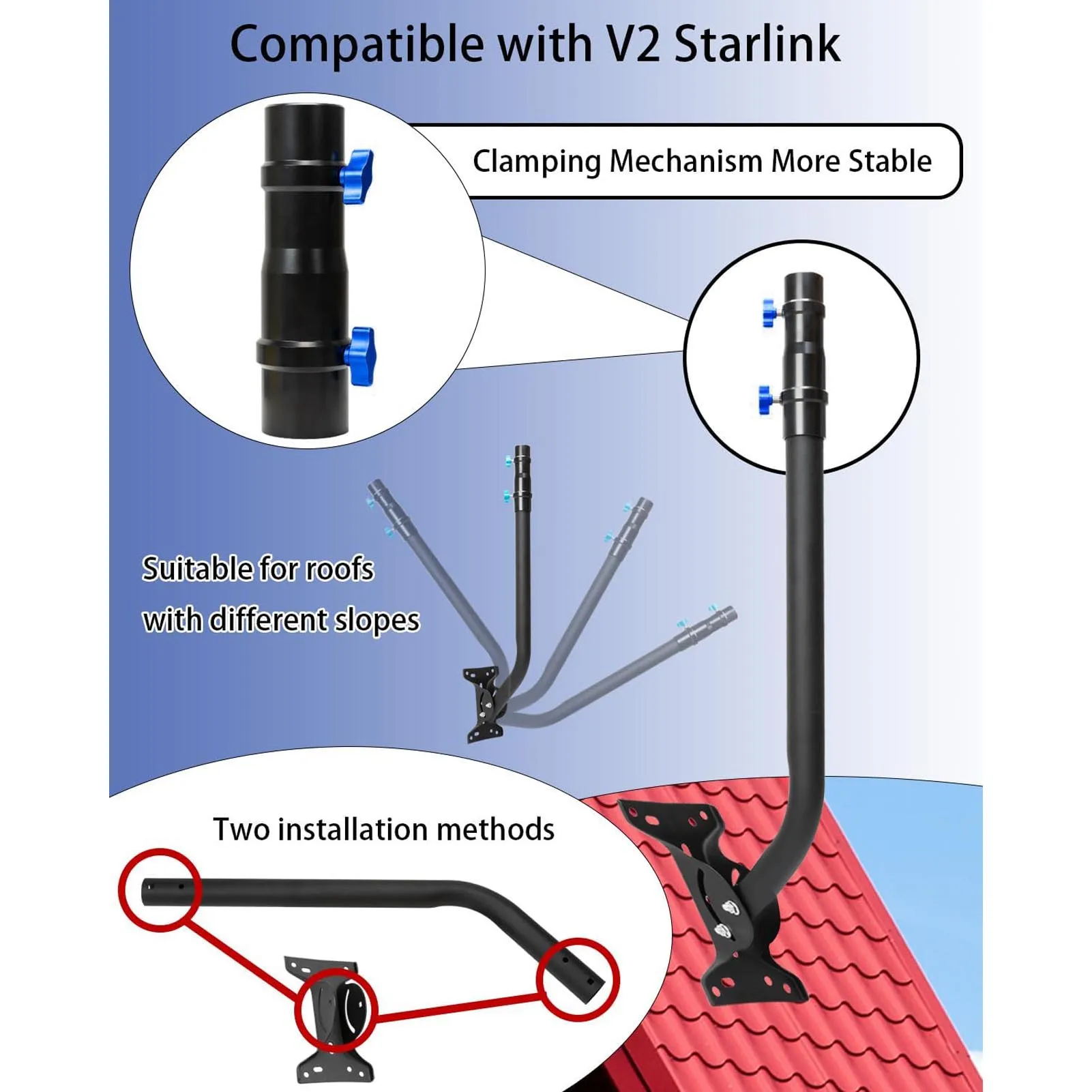 Starlink Mounting Kit Adjustable Angle Stainless Steel Long Wall Mount with Adapter for V2 Adjustable Starlink Mounting Kit