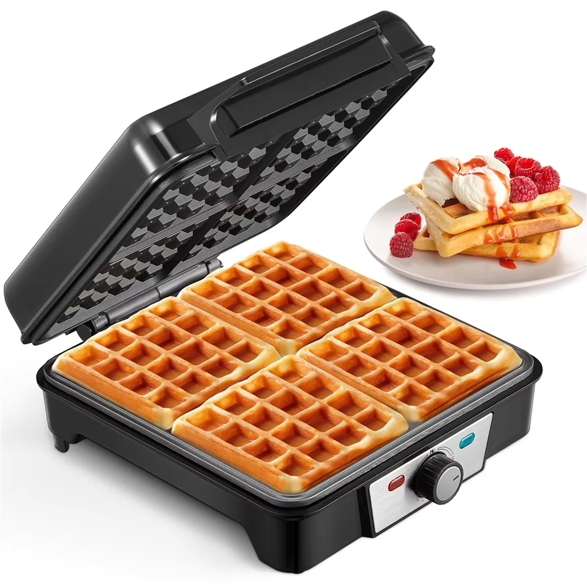 SEMOIC 4-Slice , 1600W Nonstick Iron, Compact Square Design, Double-Sided Heating with Indicator Lights EU Plug