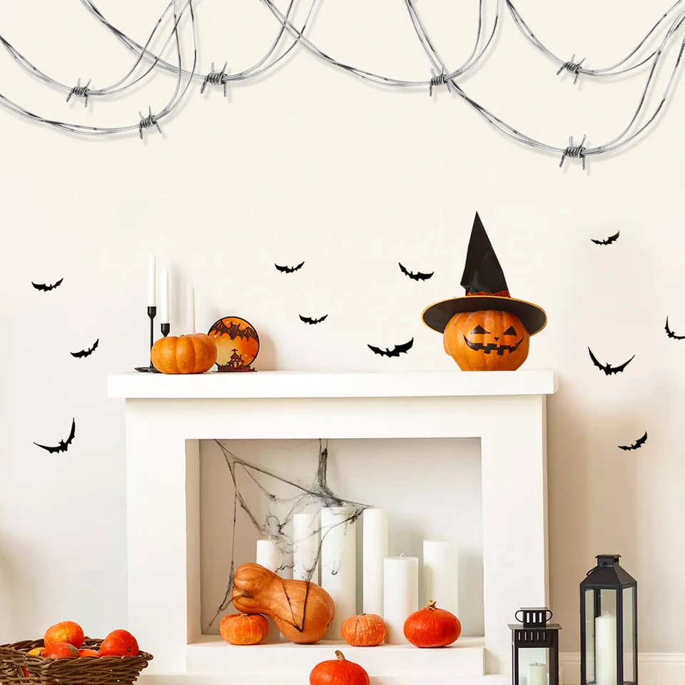 Guirnalda De Alambre De Púas Falso De PVC Para Halloween - 2.5 Metros, Color Plateado | Decoración Terrorífica Para Fiestas Y Casas Encantadas