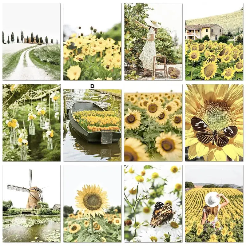 CHENISTORY Acrylic Painting By Numbers Frame Sunflowers Picture Drawing For Adult Artwork Diy Gift Artwork Handicrafts Landscape