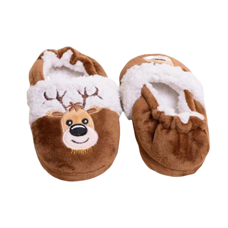 Kids Christmas Fuzzy Home Slippers Cute Santa Claus/Reindeer Warm Non-Slip Soft Sole Indoor Shoes for Boy Girl