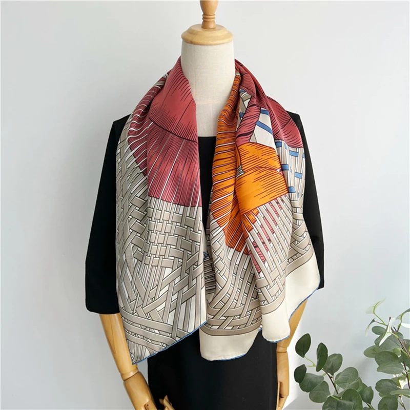 100% Natural Silk Square Scarf Women Luxury Designer Print Satin