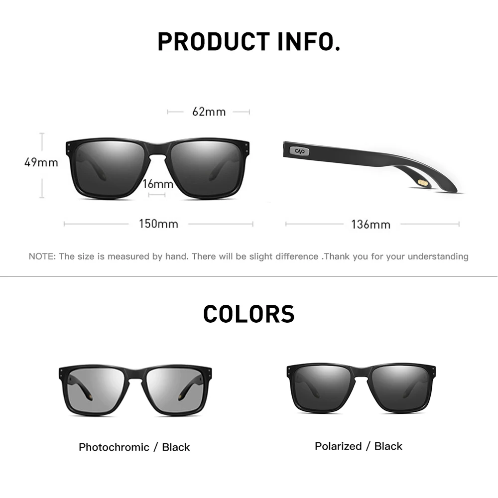 Polarized Sunglasses CAPONI Men Vintage Brand Designer Driving Sun Glasses Photochromic Square TR Frame Black Shades BS9417