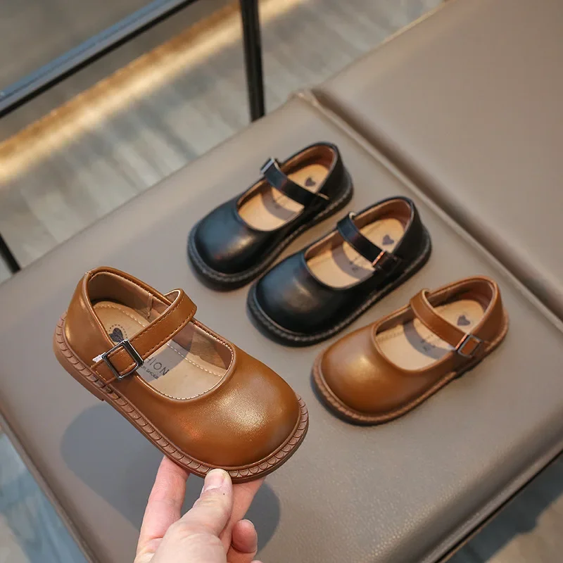 

Korean Version Girls Leather Shoes 2024 Spring New Square Kids Shoes for Girl Soft Soled Baby Shoe Fashion Children Single Shoes