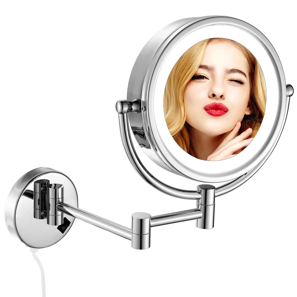 GURUN 8.5 Inch LED Light Magnifying Makeup Mirror with 3 Color Modes Double Sided Vanity Mirror for Bathroom (Chrome,10x) led lighting 5x magnifying lamp with clamp hands free magnifying glass desk lamp swivel arm adjustable usb powered lamp magnifier 3 modes dimmable led lamp with magnifier