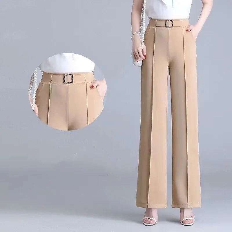 2023 Autumn and Winter Women's High Waist Patchwork Pockets Sashes Solid Slim Fashion Casual Elegant Commuter Straight Leg Pants