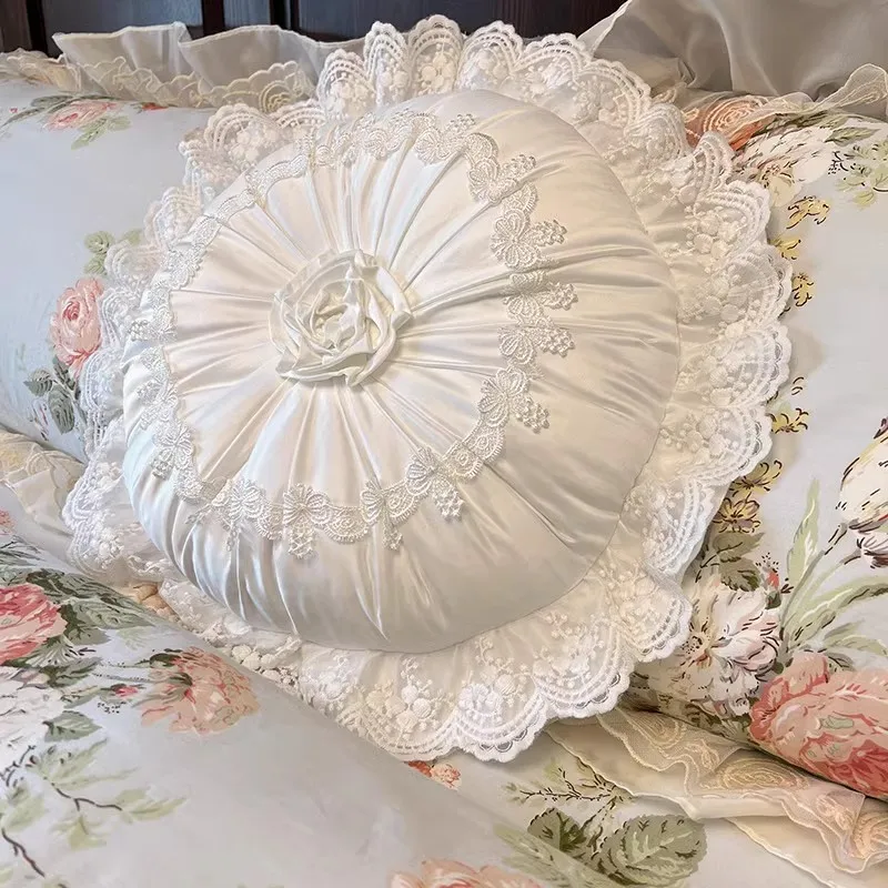 Romantic French Round Pillow Cushion White Lace Pumpkin Pillow Light Luxury Bedroom Living Room Sofa Pillow Exquisite Decoration 2