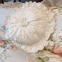 Romantic French Round Pillow Cushion White Lace Pumpkin Pillow Light Luxury Bedroom Living Room Sofa Pillow Exquisite Decoration 2