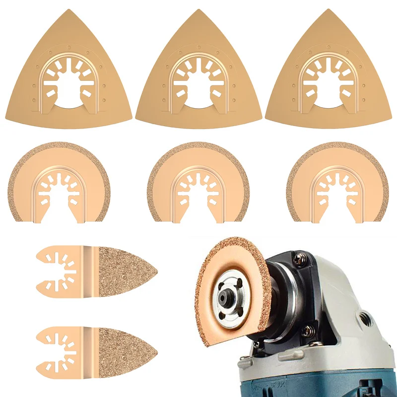 

8 Pcs Golden Oscillating Saw Blades Set Carbide Quick Change Multi-Tools Rough Sanding Fillers Tile Ceramics Multitool Saw Blade