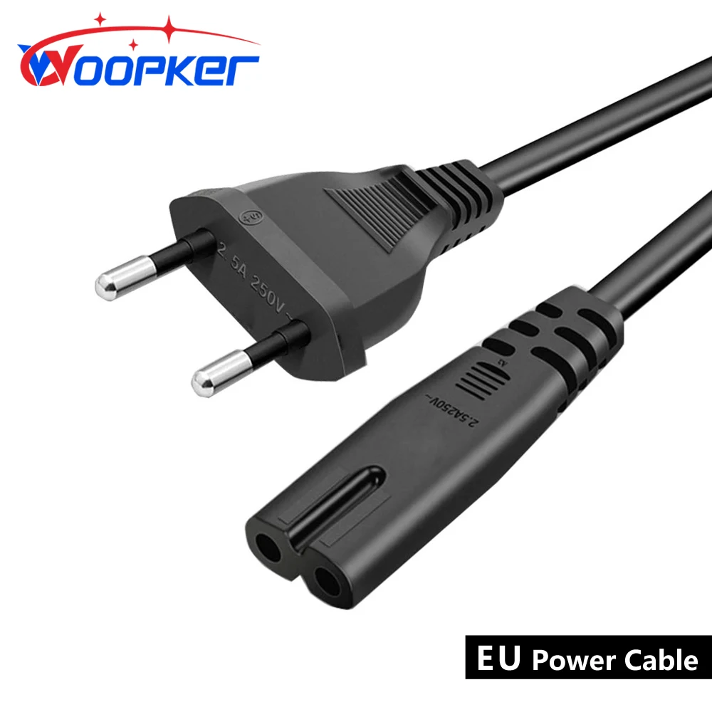 Woopker Eu Power Cord 2-Pin IEC320 C7 Power Extension Cord for Dell Laptop Charger Printer Radio Speaker PS4 XBOX LG