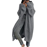 Women's Fashionable Solid Color Long Sleeved Knee Length Knitted Cardigan Fashion Lazy Trend Casual Warm Loose Outwear