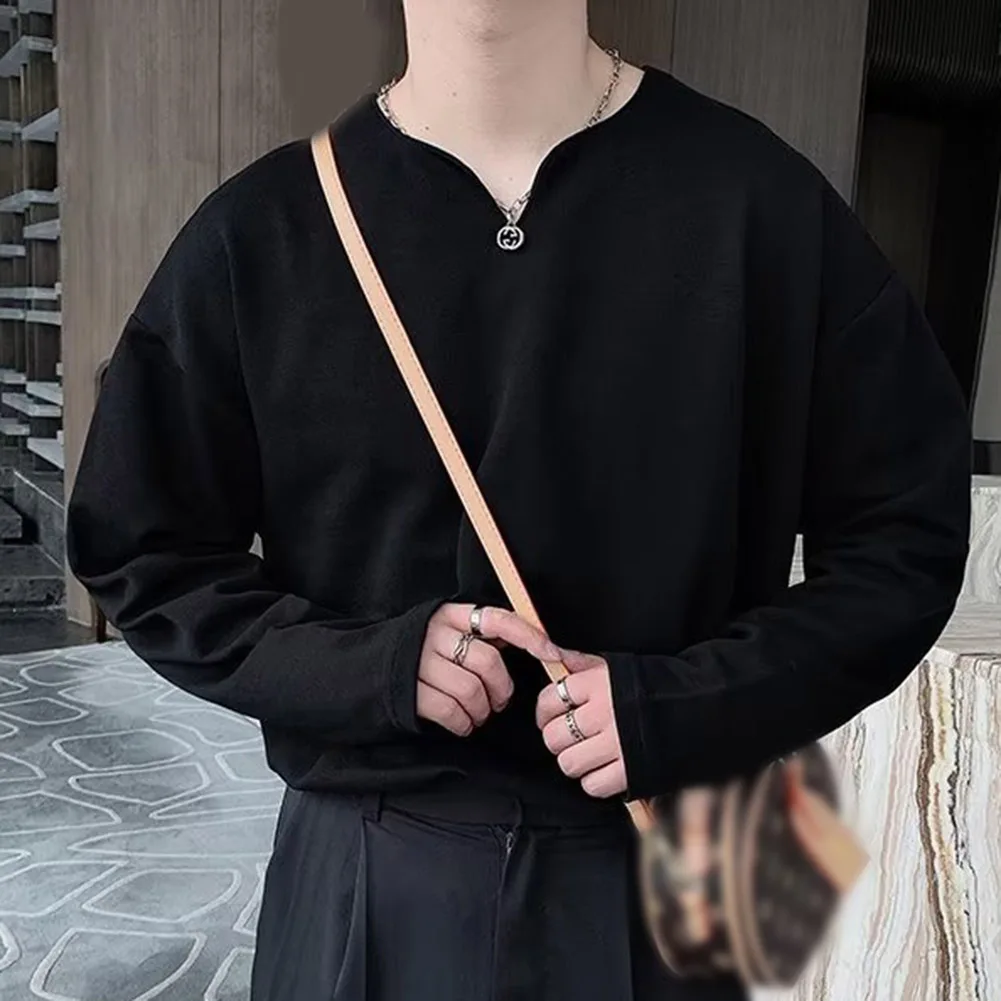 

Male Tops Mens Shirt V Neck Vacation Breathable Daily Holiday Korean Style Tops Long Sleeve Shirt Comfy Fashion