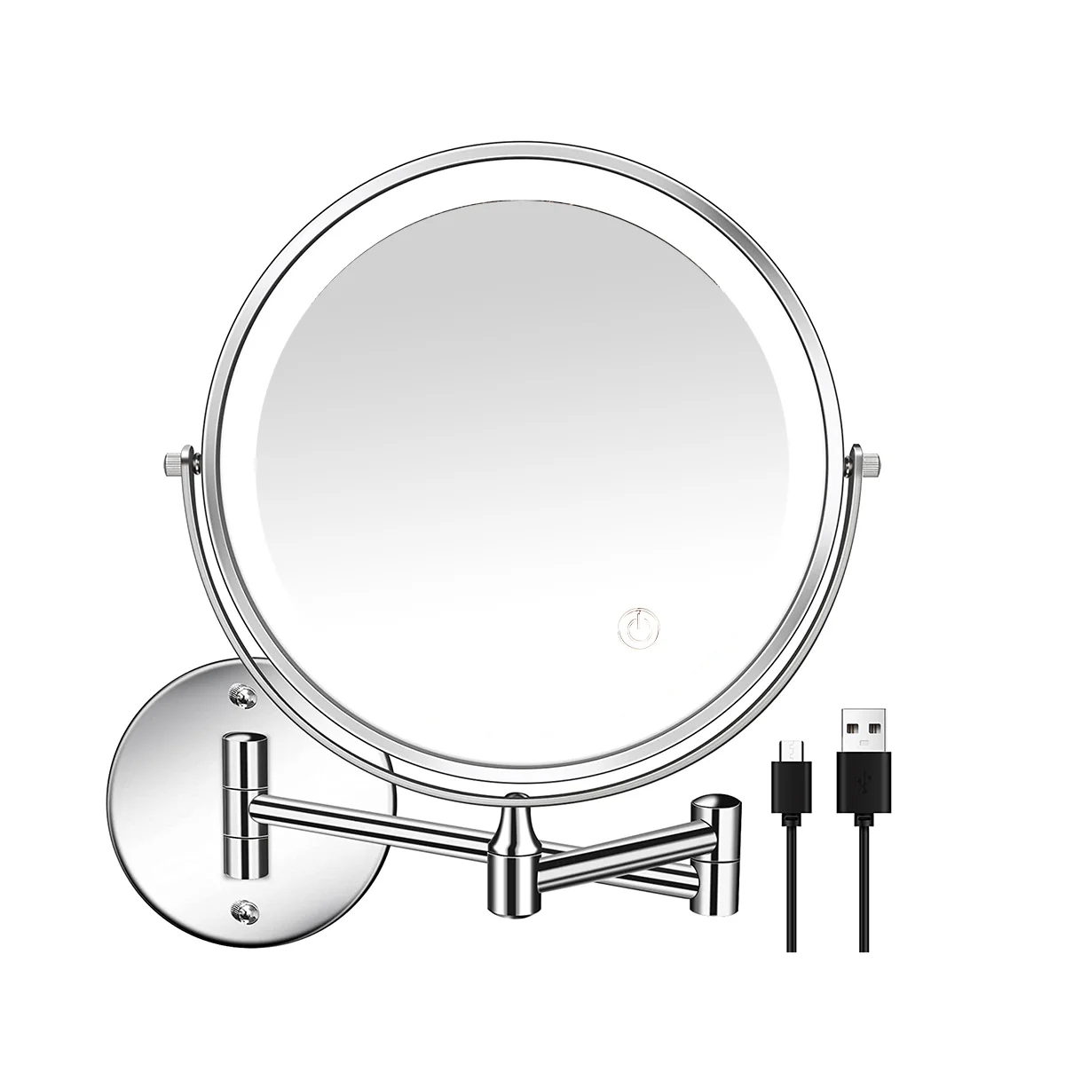 

8In Chargeable Wall Mounted Vanity/Bathroom Double Side Mirror 1X/10X Enlarge LED&3Color Temp Touch Screen 360° Rotat A