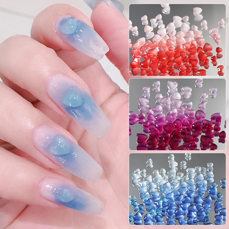 The New 3D Nail Art Decorations Rhinestones Love Heart Desing Stones Shiny Light-sensitive Crystal Glass Beads Manicure Decor