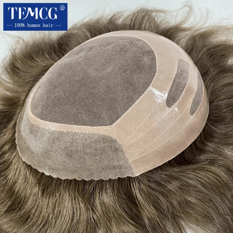 

Bond- Toupee Men Mono Base With PU Front And NPU Back Replacement System Unit Male Hair Prosthesis 100% Human Hair Wig For Men