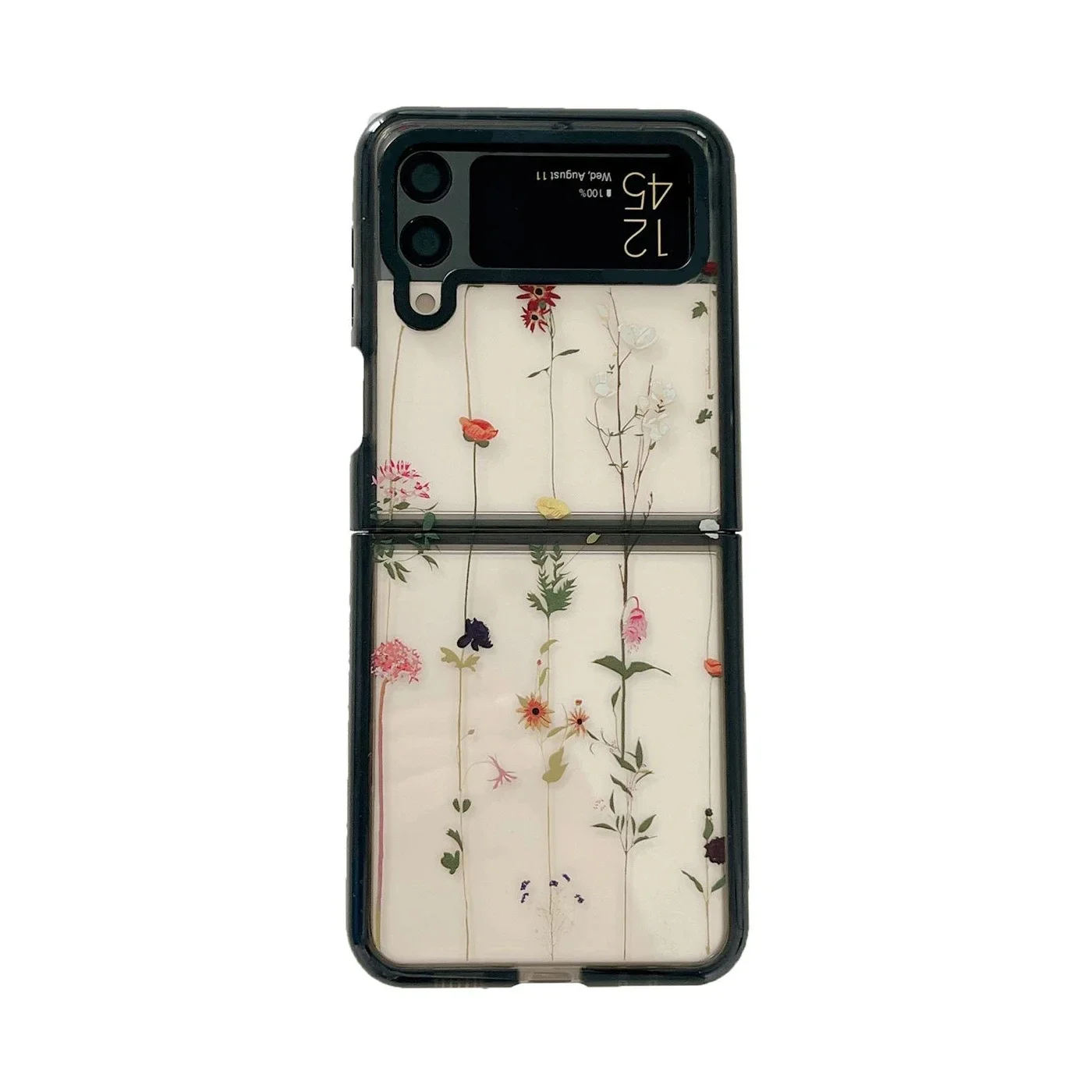 

Black Border Acrylic Flower Leaf Phone Case for Samsung Galaxy Z Flip 5 4 3 Back Cover for ZFlip3 ZFlip4 ZFlip5 Hard Case Shell