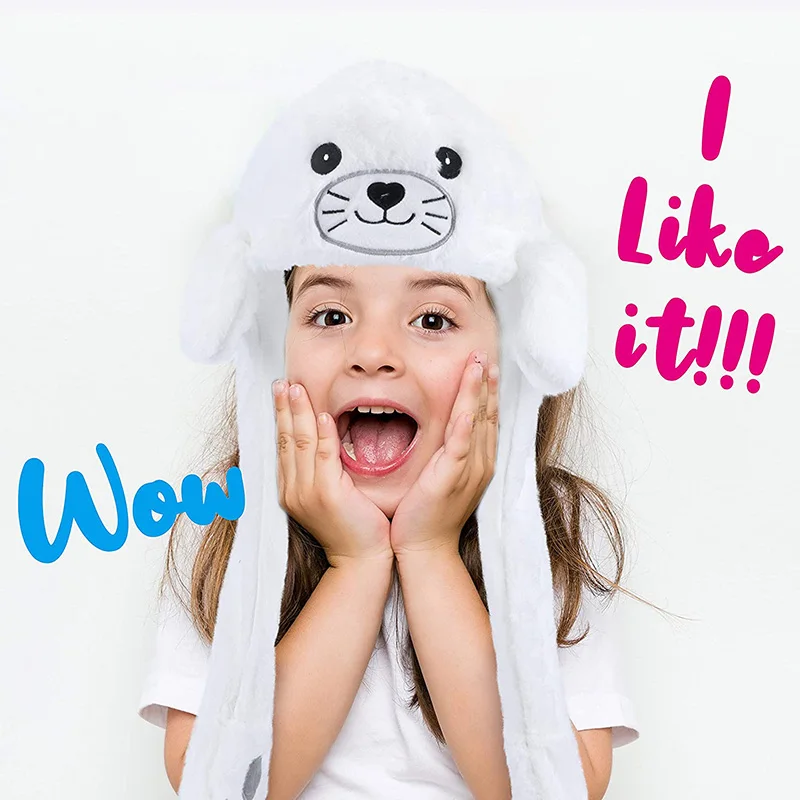 Seal Animal Ear Move Hat White Plush Bunny Ears Moving Jumping Up Toys Dress Up Funny Cosplay Party For Kids Christmas Gift party supplies,plush toys,plush hat toys