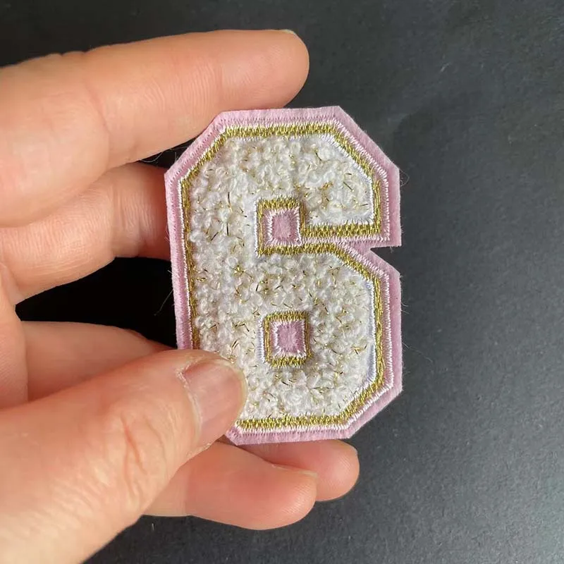 Weiße A~Z-Alphabet-Buchstaben, 0~9 Zahlen, Chenille-Aufnäher, Thermocollant, Stickerei-Applikation zum Aufbügeln, Transfer-Kleidungsaufkleber – Detail 10
