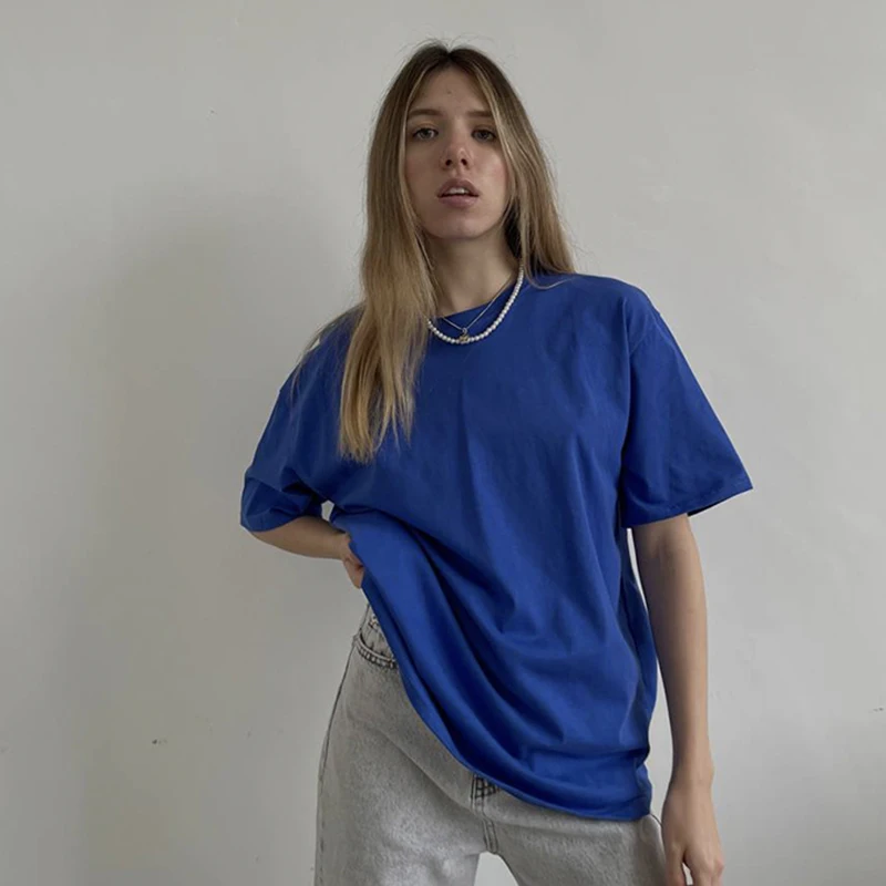 Hirsionsan 100% Cotton T Shirt Women 2023 Summer New Oversized Solid Tees Casual Basic Loose Tshirt Chic O Neck Female689_voghion.com