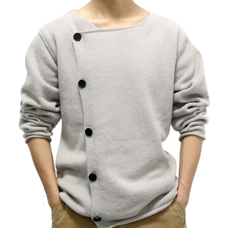 

Streetwear Mens Casual Knitwear Long Sleeve Crew Neck Irregular Buttoned Knit Cardigan For Men Spring Trendy Solid Color Sweater