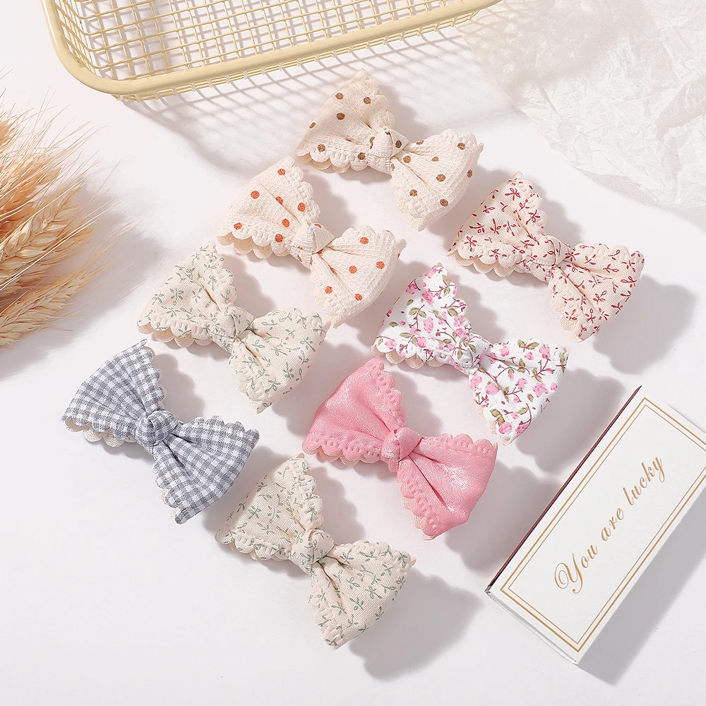 Charming Floral Hair Bow Clips - Pastoral Lace Cotton Hair Accessories