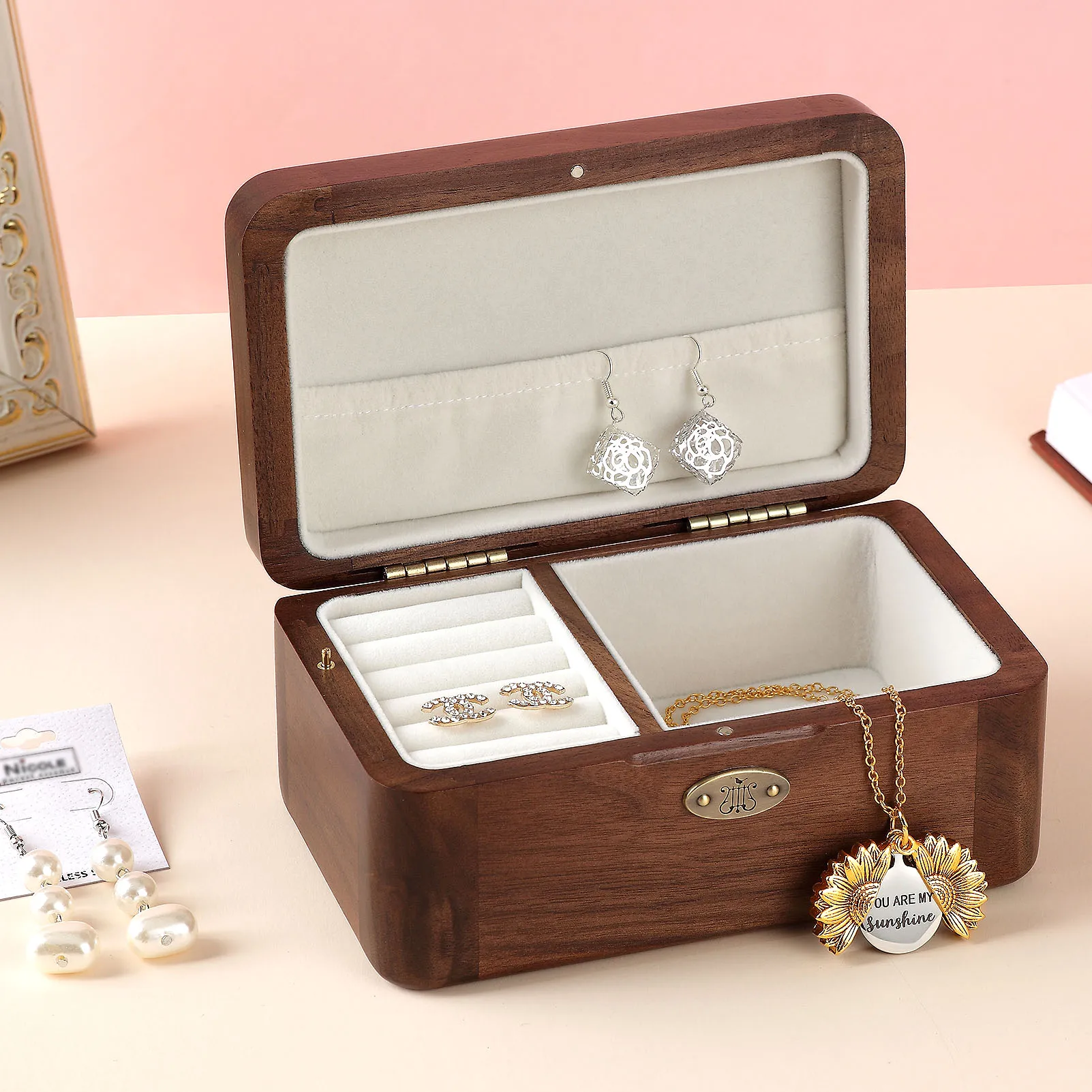 Rosikiing Walnut Wooden colorful jewelry box music box You are my