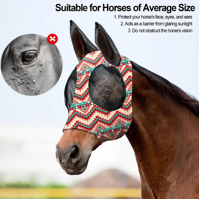 Fly Masque Horse Equine Face Covering Fly Masque Protective Covering for Horse Face Ear Cob Nose Use In Outdoors Activities 3