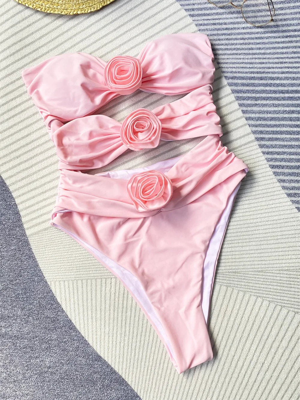 Flower Bikini Women Sexys Girls Hollow Out Slim Swimwear Women's Beach Holiday Off The Shoulders Sexy Bodysuit Lingerie