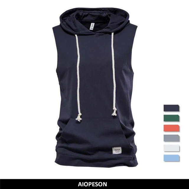 AIOPESON 100% Cotton Men's Tank Tops Sport Basketball Hooded Tank Top Sleeveless T Shirts Bodybuilding Gym T-shirt Clothing Men 1