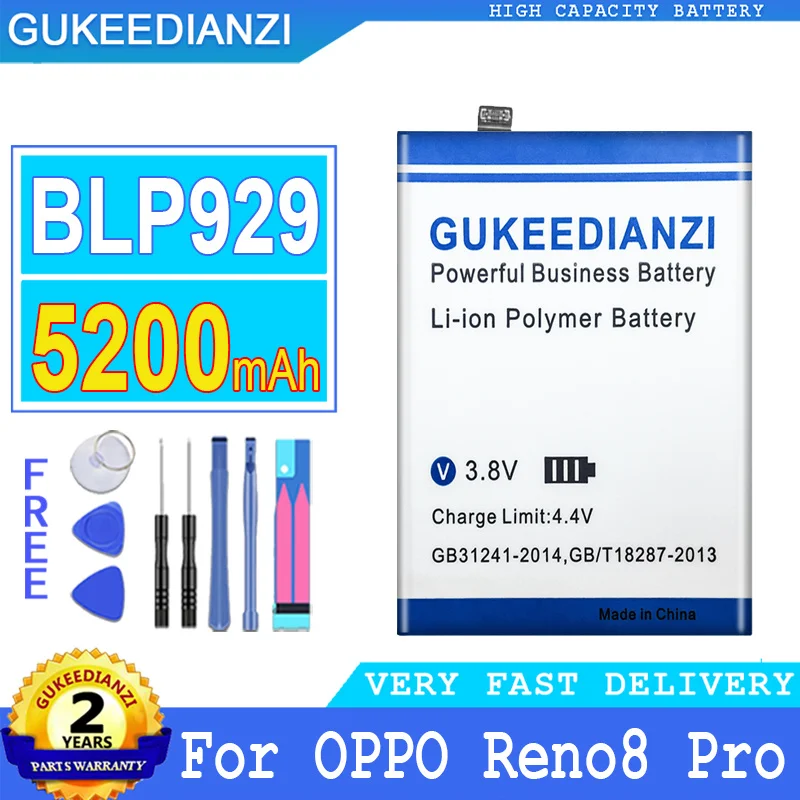 

5200mAh GUKEEDIANZI Battery BLP929 For OPPO Reno 8 Pro PLUS 8Pro+ Big Power Bateria