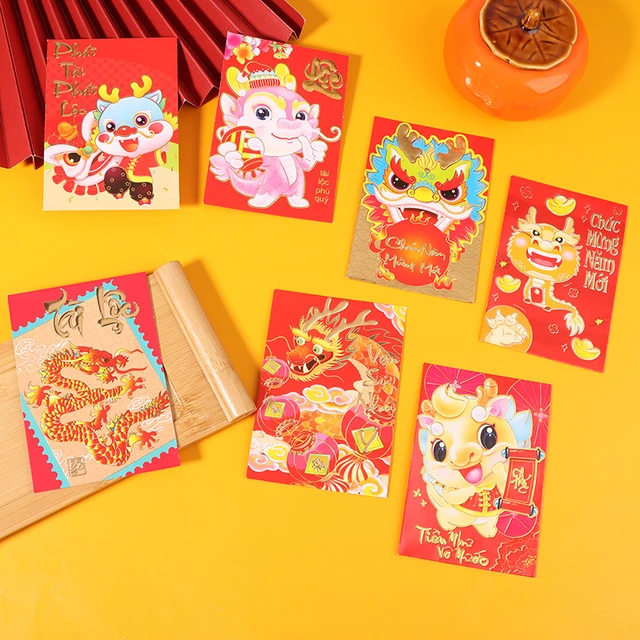 12pcs/Set 2024 New Year Rabbit Lucky Draw Red Envelope Creative Children Chinese  New Year Dragon Year Money Drawing Angpao Gift Bag