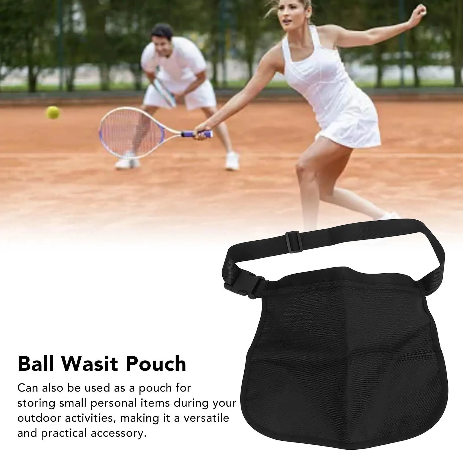 Adjustable Tennis Ball Pouch Waist Carrier-Breathable Oxford Cloth for Easy Access & for cycling , Black