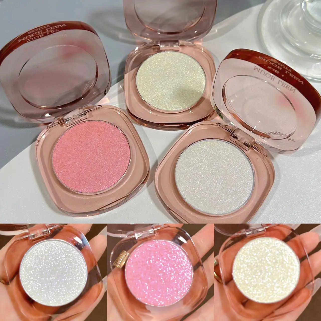 thumbnail image 2 of Maquillaje Iluminador Rosa Polarizado Brillante Brillo Ilumina Pómulos Ojos Paleta de Alto Brillo Alta Pigmentación Brillo Fino, 2 of 5