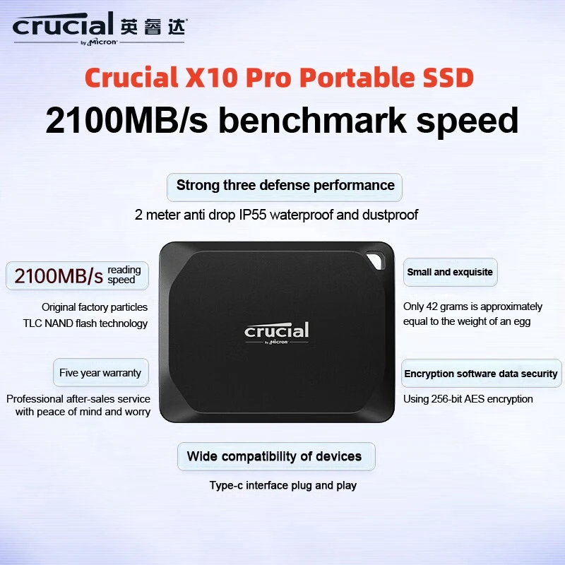 Crucial X10 Pro 1TB 2TB 4TB Portable SSD - Up to 2100MB/s