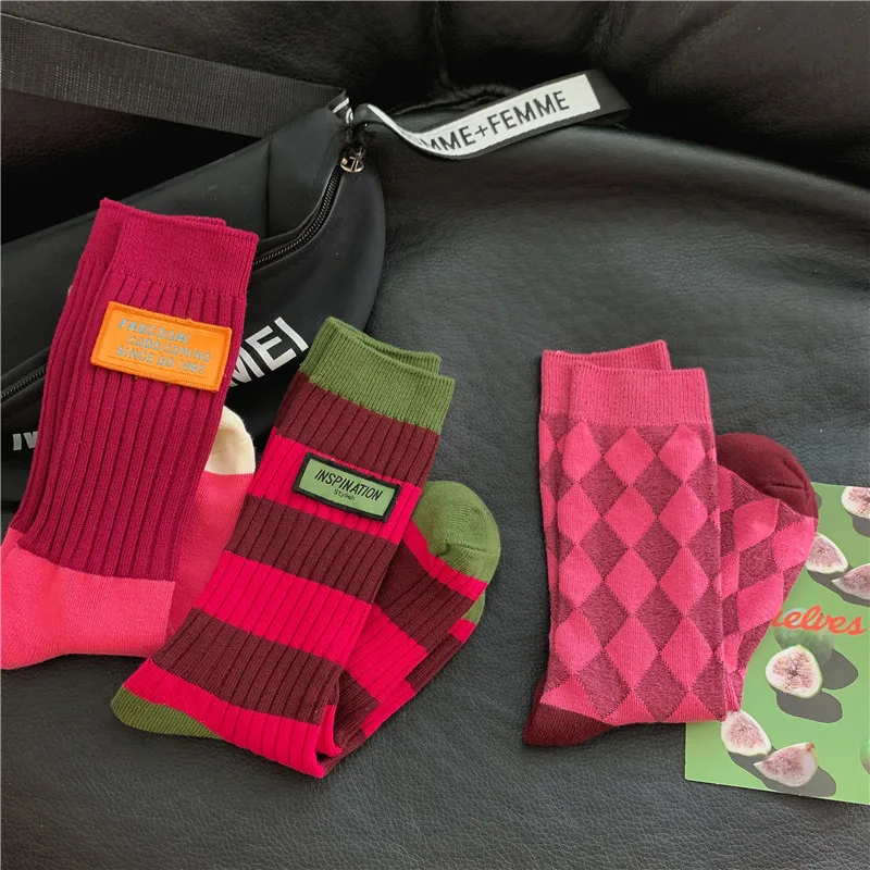 Frauen Frühling Antumn Baumwolle Farbe Lange Socken Mid-rohr Strümpfe Nette Rose Rot Haufen Haufen Socken Süße Stil für Mädchen Geschenk Kawaii – Detail 9