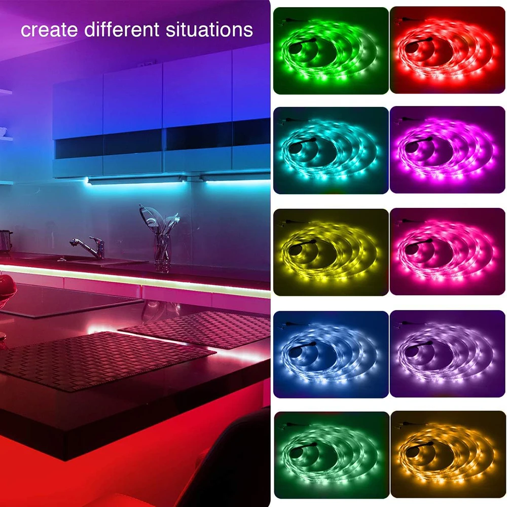 EU Plug LED Strip Light RGB 5050 Music Sync Color Changing APP Control DC 12V LED Lights Flexible Lamp Tape for TV Backlight 6